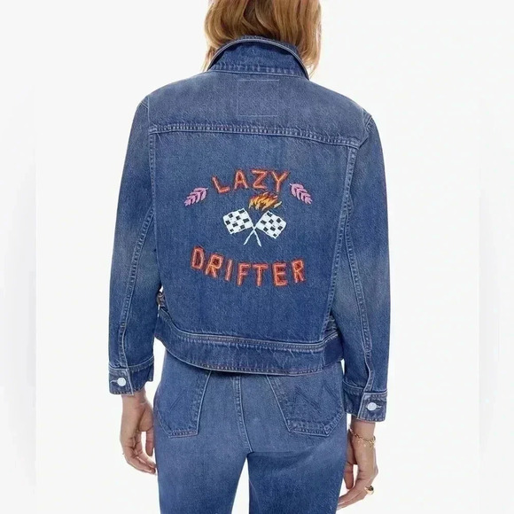 NWOT MOTHER Shrunken Daybreak Drifter Denim Jacket Embroidered Size Medium - Picture 1 of 16